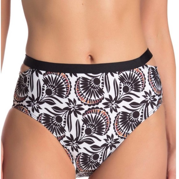 Ella Moss Women's Black/White Awestruck High Waist Bikini Swim Bottoms sz M - Picture 1 of 5